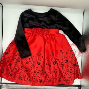 Y2K Youngland Black and Red Floral Kids Formal Dress Size 24 Month NWT